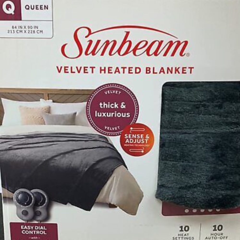 Sunbeam plush Heated Blanket SLATE Grey Queen Size